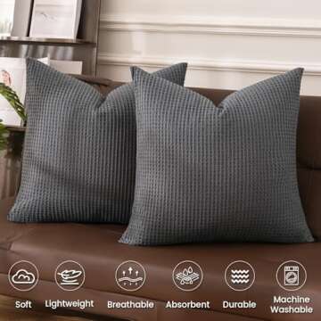 PHF 100% Cotton Waffle Weave Euro Shams 26" x 26", No Filling, 2 Pack Elegant Home Decorative Euro Throw Pillow Covers for Bed Couch Sofa, Charcoal Grey