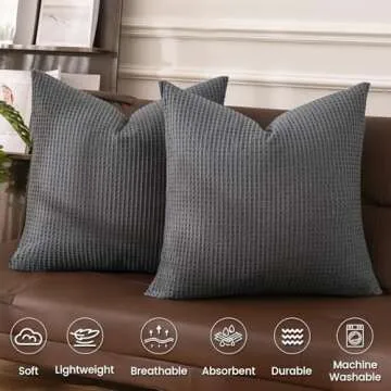 PHF 100% Cotton Waffle Weave Euro Shams 26" x 26", No Filling, 2 Pack Elegant Home Decorative Euro Throw Pillow Covers for Bed Couch Sofa, Charcoal Grey