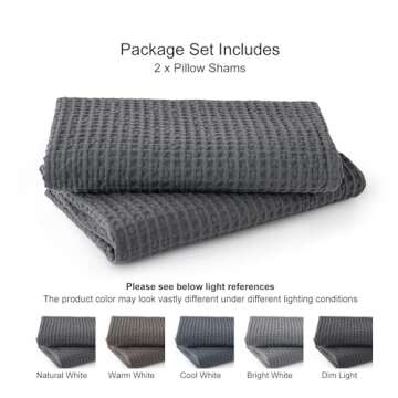 PHF 100% Cotton Waffle Weave Euro Shams 26" x 26", No Filling, 2 Pack Elegant Home Decorative Euro Throw Pillow Covers for Bed Couch Sofa, Charcoal Grey