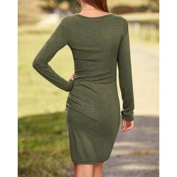 BTFBM Women Elegant Ruched Bodycon Dress Long Sleeve Wrap Front Casual Basic Fitted Going Out Short Dresses