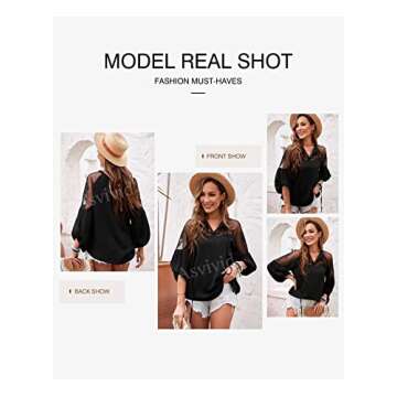 Asvivid Sexy V Neck Crochet Black Lace Top for Women