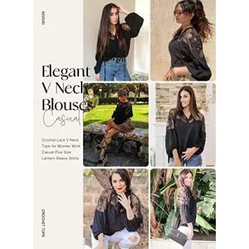 Asvivid Sexy V Neck Crochet Black Lace Top for Women