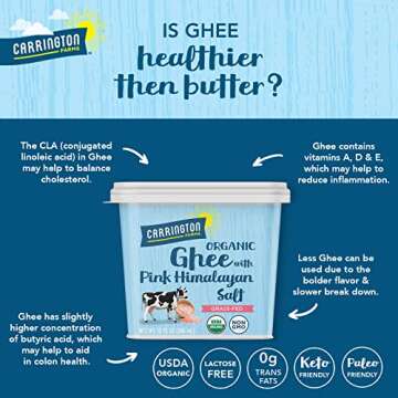 USDA Certified Organic Grass Fed Ghee with Himalayan Salt, 12oz, Carrington Farms