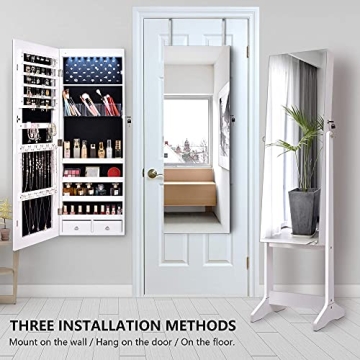 LVSOMT LED Jewelry Organizer with Full-Length Mirror