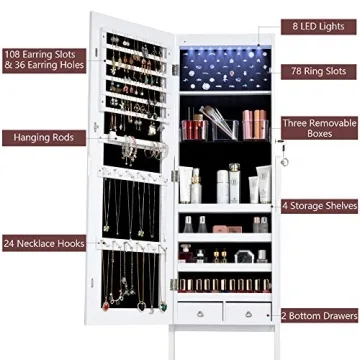 LVSOMT LED Jewelry Organizer with Full-Length Mirror