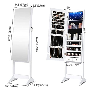 LVSOMT LED Jewelry Organizer with Full-Length Mirror