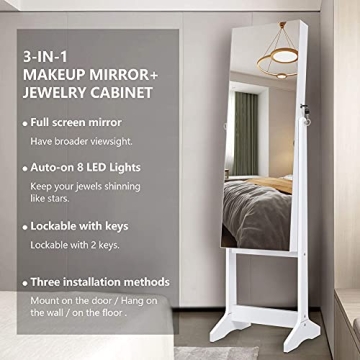 LVSOMT LED Jewelry Organizer with Full-Length Mirror