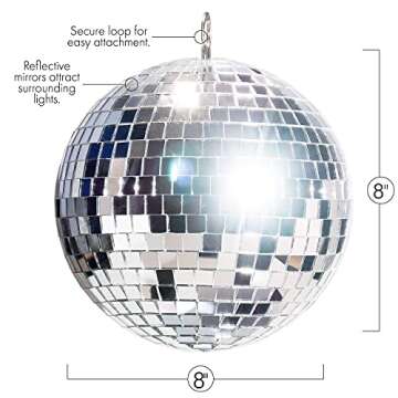 Big Mo's Toys Disco Ball - Silver Mirror Hanging Disco Ball Party Decoration Accessories for 70s Parties