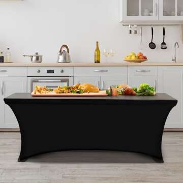 6 Foot Black Spandex Fitted Tablecloth for Events