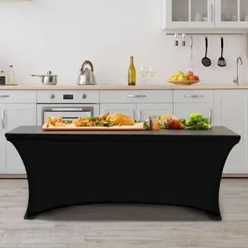 6 Foot Black Spandex Fitted Tablecloth for Events