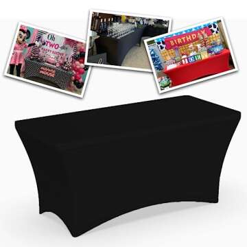 6 Foot Black Spandex Fitted Tablecloth for Events