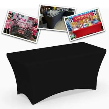 6 Foot Black Spandex Fitted Tablecloth for Events