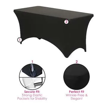 6 Foot Black Spandex Fitted Tablecloth for Events