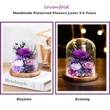 lovenfold Flowers for Delivery Preserved Rose Gifts for Women,Long-Lasting Real Flowers in Glass Dome,Valentine Day Mothers Day Birthday Gifts for Women Mom Friend(Purple Rose)