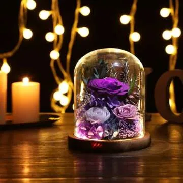 lovenfold Flowers for Delivery Preserved Rose Gifts for Women,Long-Lasting Real Flowers in Glass Dome,Valentine Day Mothers Day Birthday Gifts for Women Mom Friend(Purple Rose)