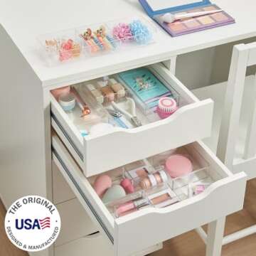 STORi Remix 6 Piece Drawer Organizer Set | Clear | Makeup & Vanity Storage Bins & Office Desk Drawer...