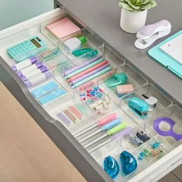 STORi Remix 6 Piece Drawer Organizer Set | Clear | Makeup & Vanity Storage Bins & Office Desk Drawer Dividers