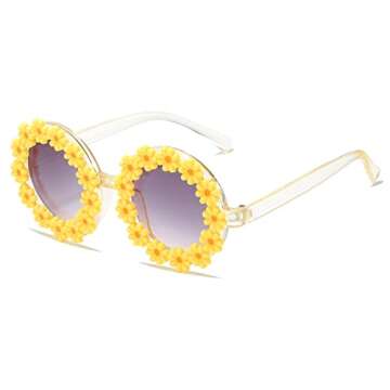 Round Flower Sunglasses for Girls - Cute Floral UV 400 Sunglasses