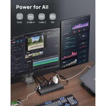 TROND Power Strip Surge Protector 10 ft Cord, 4000 Joules, ETL Listed, 13 Widely-Spaced Outlets Expa...