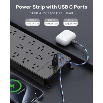 TROND Power Strip Surge Protector 10ft Cord 4000 Joules