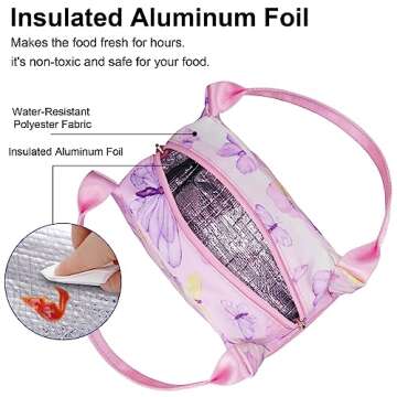 DiiCCi Pink Lunch Bags for Women Cute Adults Lunch Box Tote Bag for Work, Double Deck Lunch Bag for Travel Office Picnic Camping Butterfly