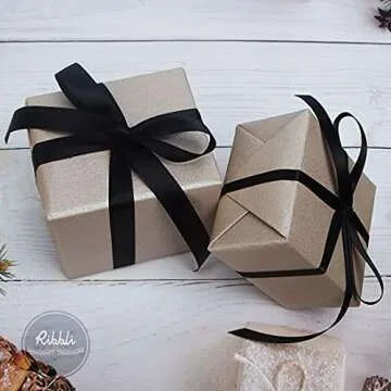 Ribbli Double Faced Black Satin Ribbon,1/4” x Continuous 25 Yards,Use for Bows Bouquet,Gift Wrapping,Floral Arrangement