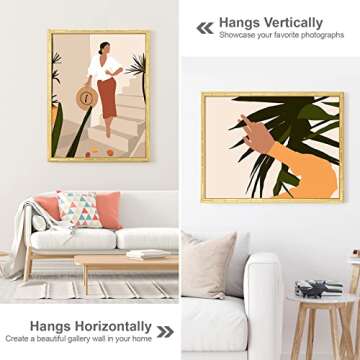 30x40 Picture Frame, Gold Poster Frame, Bamboo Design Natural Gallery Frame, Horizontal or Vertical Format, Sturdy Frame and Plexiglass, Large Photo Frame Wall Art, for Photos, Artworks, Posters