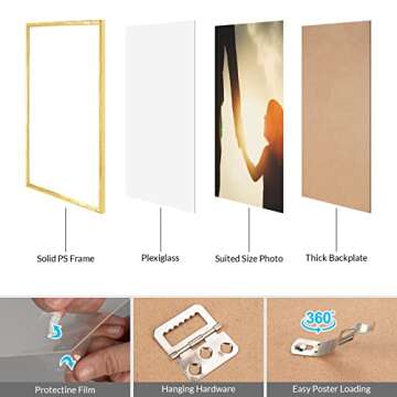 30x40 Picture Frame, Gold Poster Frame, Bamboo Design Natural Gallery Frame, Horizontal or Vertical Format, Sturdy Frame and Plexiglass, Large Photo Frame Wall Art, for Photos, Artworks, Posters
