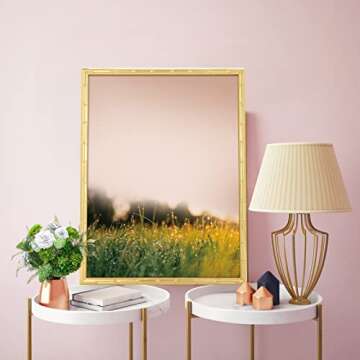 30x40 Picture Frame, Gold Poster Frame, Bamboo Design Natural Gallery Frame, Horizontal or Vertical Format, Sturdy Frame and Plexiglass, Large Photo Frame Wall Art, for Photos, Artworks, Posters
