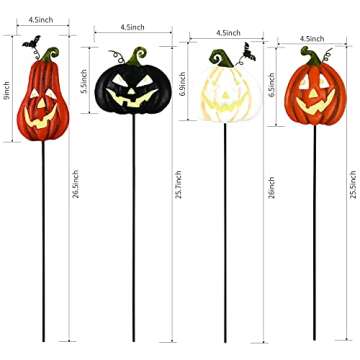 ALLADINBOX Halloween Metal Stakes Pumpkin Jack o Lantern Spooky Faces Smile with Luminous Effect, Garden Yard Signs, Outdoor Party Décor, Set of 4