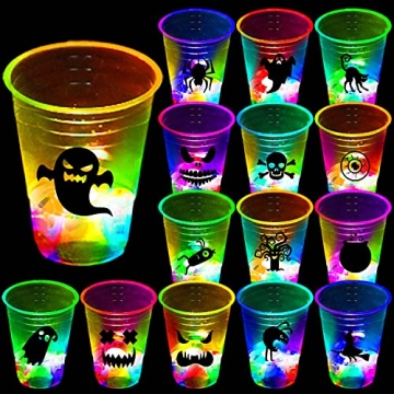 Ahuimeius 24 Pack Halloween Glow-in-The-Dark Cup Set with Horror Stickers for Party Decorations Even...