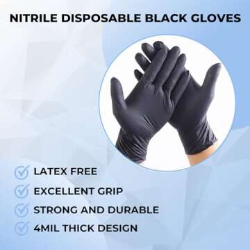 Exam Grade 4 Mil Nitrile Gloves - 1000 Count Black Disposable