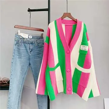 JASCLS Winter Long Sleeve Cable Knitted Color Block Boho Sweater Cardigans Chunky Sweater Cardigans for Women