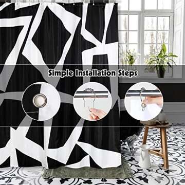 Homarkable Black and White Shower Curtain, 72”x 72”Polyester Fabric Shower Curtain Extra Long Shower Curtains for Bathroom with 12 Hooks Waterproof Design Durable and Washable