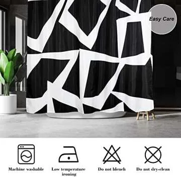 Homarkable Black and White Shower Curtain, 72”x 72”Polyester Fabric Shower Curtain Extra Long Shower Curtains for Bathroom with 12 Hooks Waterproof Design Durable and Washable