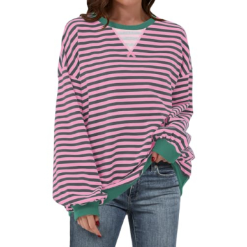 ANRABESS Women Striped Oversized Sweatshirt Long Sleeve Crewneck Shirts 2024 Fall Fashion Pullover S...