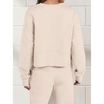 ANRABESS Womens 2 Piece Outfits Lounge Sets Cropped Sweatshirt & Joggers Fashion Sweatsuit Sweat Set 2024 Fall Travel Apricot Small