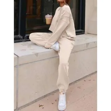 ANRABESS Womens 2 Piece Outfits Lounge Sets Cropped Sweatshirt & Joggers Fashion Sweatsuit Sweat Set 2024 Fall Travel Apricot Small