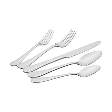 Amazon Basics Silverware Set, Stainless Steel Flatware, 20-Piece Forks and Spoons, Service for 4, Pearled Edge