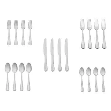 Amazon Basics Silverware Set - 20-Piece Stainless Steel Flatware