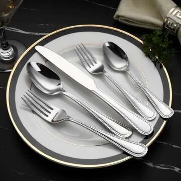 Amazon Basics Silverware Set - 20-Piece Stainless Steel Flatware