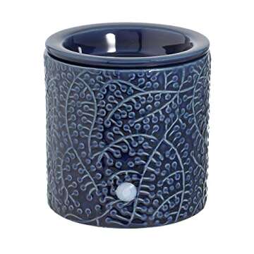 Elegant Blue Leaf Ceramic Candle Warmer | Safe, Flameless Wax Melter with Timer for Home & Office