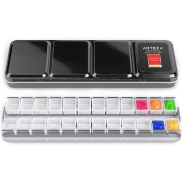 ARTEZA Empty Watercolor Palette Tin, 24 Half Pans, Customizable Portable Empty Half Pans for Watercolor Paints