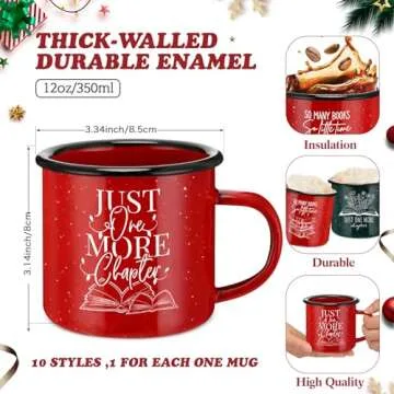 Zhehao 10 Pcs Book Lovers Enamel Mug Set - Perfect Gift for Readers & Teachers
