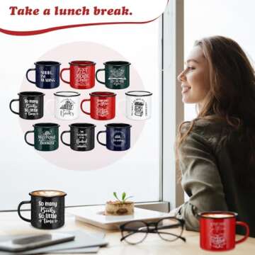 Zhehao Enamel Mugs for Book Lovers - 10 Pcs Gift Set