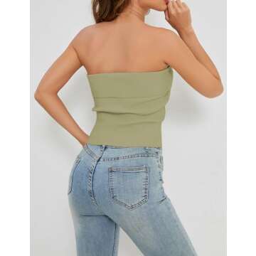 PICPUNMAK Women Solid Strapless Bandeau Tube Crop Top Casual Slim Fit Sleeveless Ribbed Cropped Tube Tops Bustier Summer Green