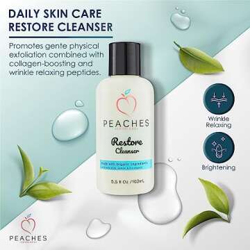 Peaches Skin Care Face Cleanser (5.5 oz) - Post-Workout Face Wash - Vegan Facial Cleanser - Enriched with Gotu Kola, Lemongrass and Eucalyptus -Restore Cleanser