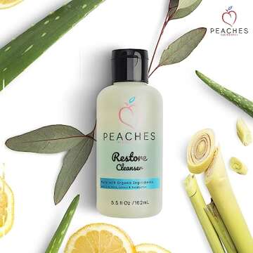Peaches Skin Care Face Cleanser (5.5 oz) - Post-Workout Face Wash - Vegan Facial Cleanser - Enriched with Gotu Kola, Lemongrass and Eucalyptus -Restore Cleanser