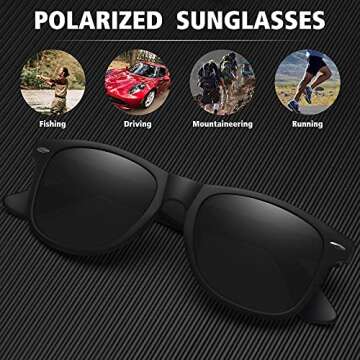 MEETSUN Polarized Sunglasses for Men Women Classic Retro Sun Glasses for Driving Fishing UV Protection 2 Pack C3 Matte Black Frame/Grey Lens