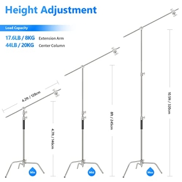 Stainless Steel Heavy Duty C Stand with Boom Arm for Photography